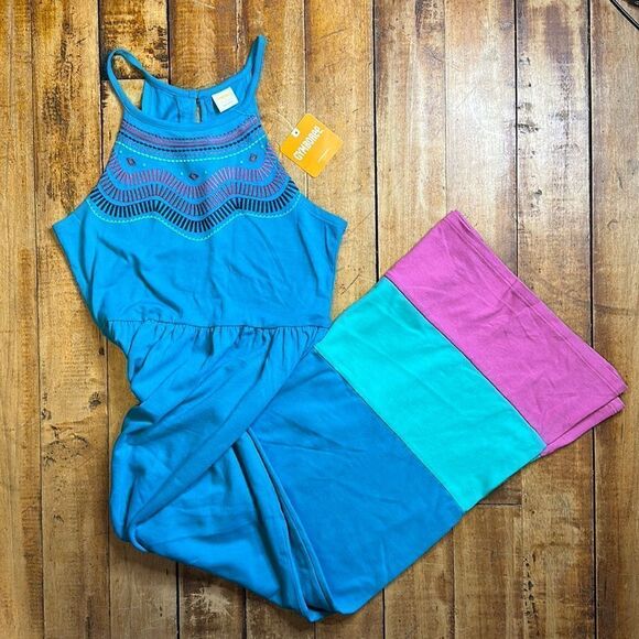 Gymboree Girls size 10 to 12 Large Maxi dress New blue colorblock vacation - Picture 1 of 6
